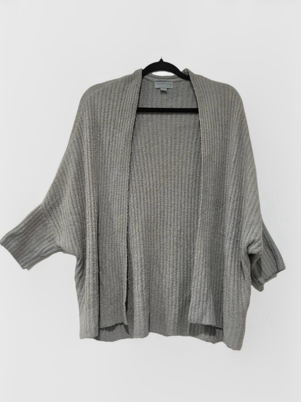 Barefoot Dreams Cozy Chic Lite Open-Front Ribbed Knit Cardigan/Shrug-Gray/Green